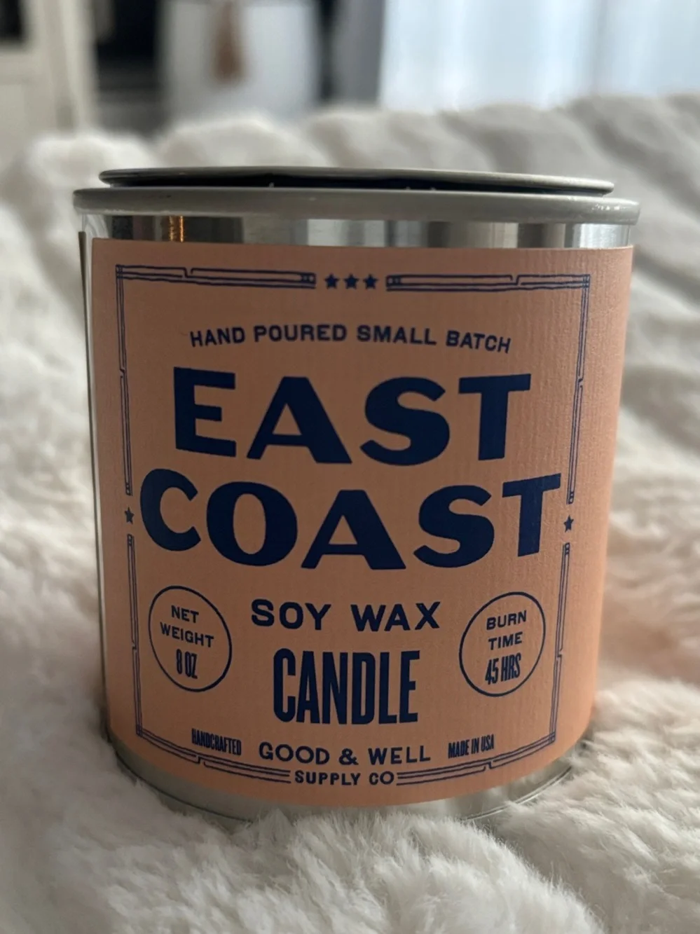 EAST COAST Soy Wax Candle - Peachy Pink Label. NWT
